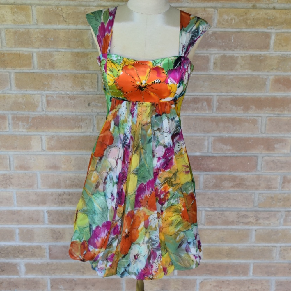 Scala Pink and Orange Floral Silk Dress